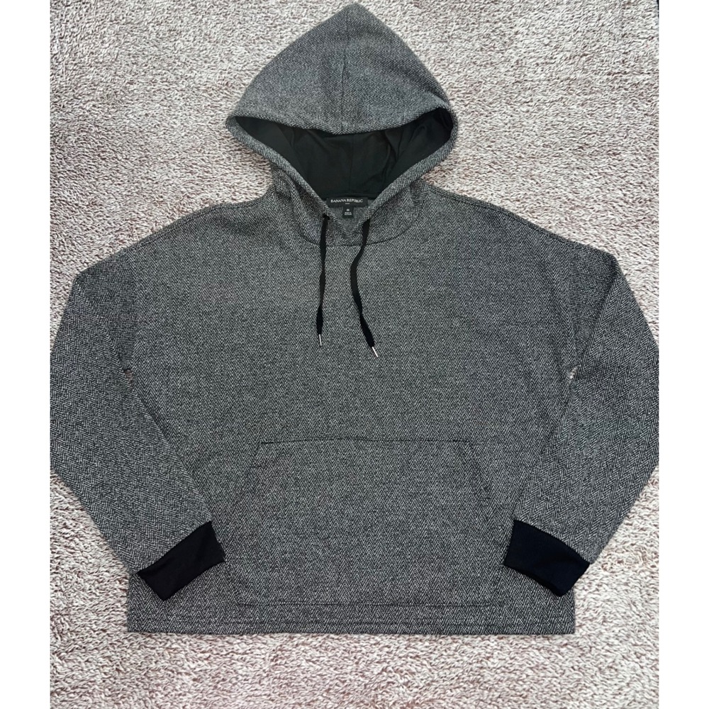 Banana Republic Womens M Gray Herringbone Cropped Boxy Pullover Hoodie RN54023